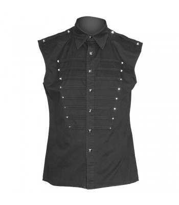 Men Gothic Shirt Black Sleeveless Shirt Studded Style Cotton Shirt